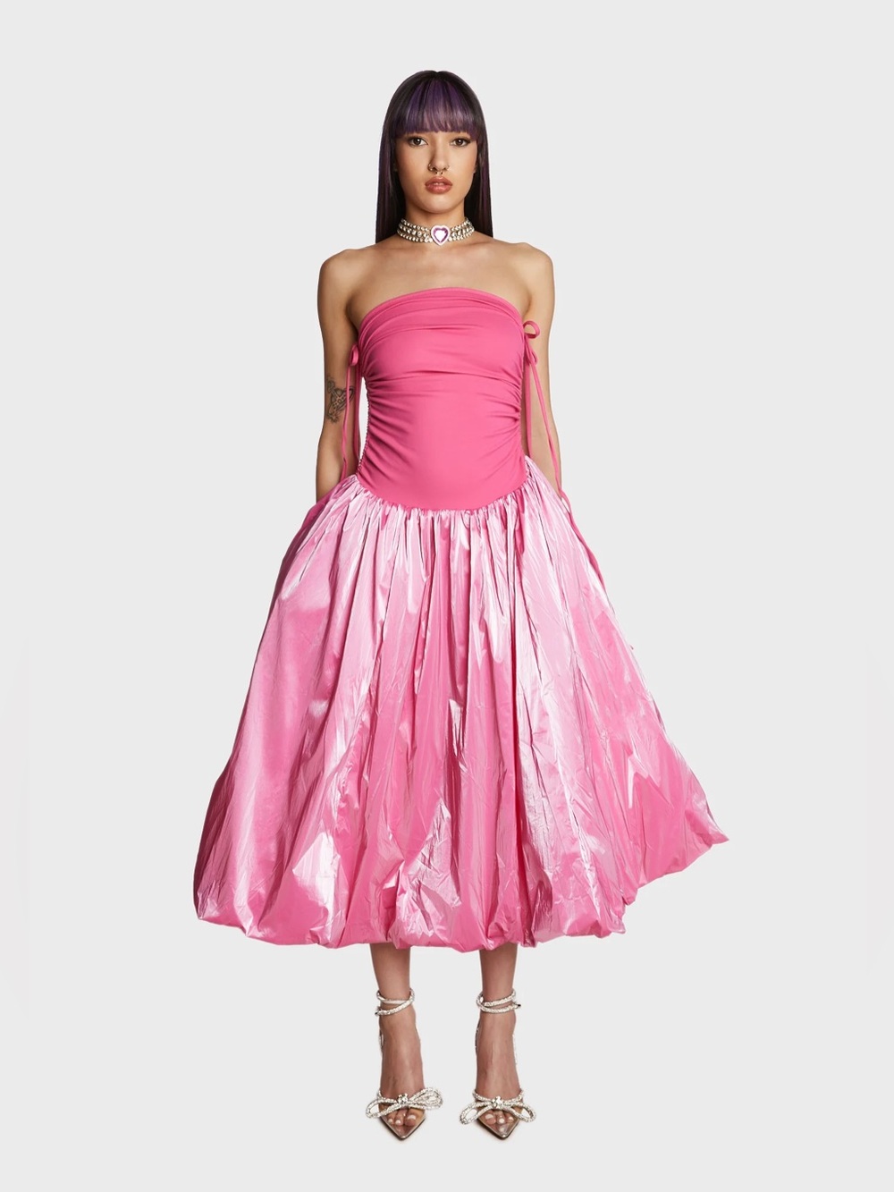 AMYLYNN Alexa Puffball Dress Pink Strapless Bubble Hem Party Dress small